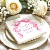 Elegante, sanfte, rosa, handgezeichnete Bow-Hochze Serviette