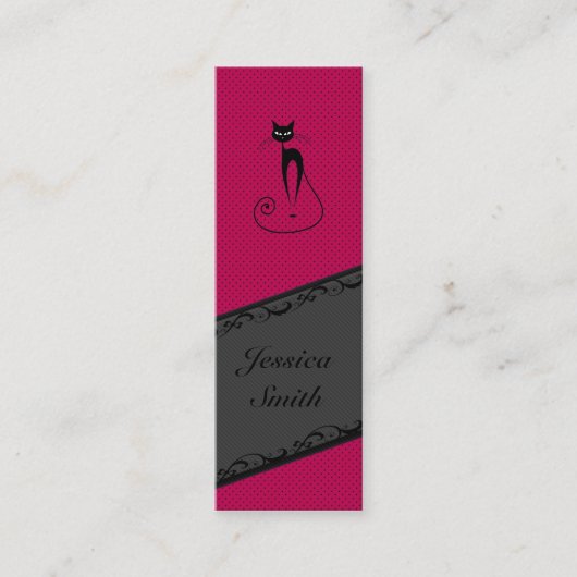 Elegante, sanfte Streifen runden die schwarze Katz Mini Visitenkarte (Vorderseite)