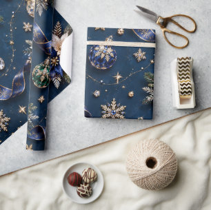 Elegante Saphirblaue Weihnachtsbänder Geschenkpapier