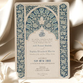 Elegante Sapphire and Cream Islamic Lace Wedding Einladung