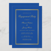Elegante Sapphire Blue Gold Script Engagement Part Einladung (Vorne/Hinten)