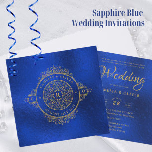 Elegante Sapphire Blue Verziert Vintage WEDDING Einladung