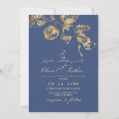 Elegante Sapphire Pantone Gold Wedding Einladung (Vorderseite)