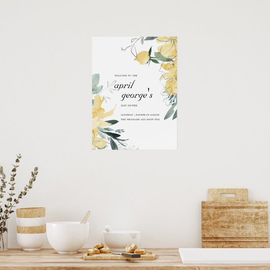 ELEGANTE SAUBERE GELBE WASSERFARBBODENDUSCHE POSTER (Küche)