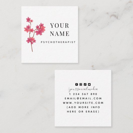 Elegante saubere Sakura Zweig Psychotherapeutin Bl Quadratische Visitenkarte (Vorne/Hinten)