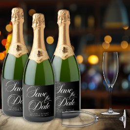 Elegante Save the Date bearbeitbare Farben Schaumweinetikett