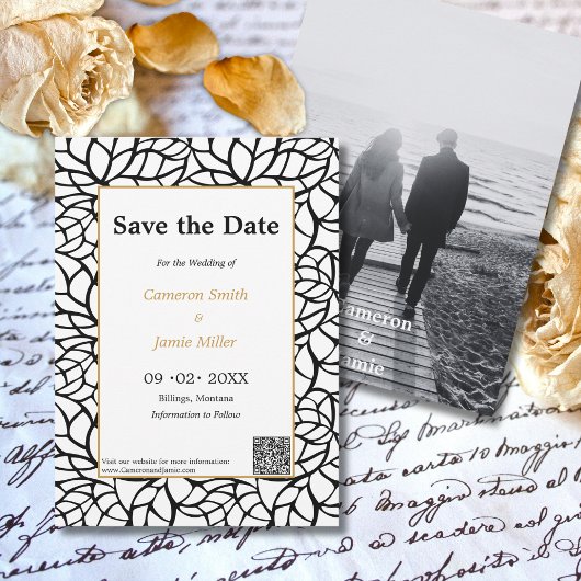 Elegante Save the Date Black Foliage Einladung