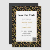 Elegante Save the Date Black & Gold Foliage Kontur Magneteinladung (Vorne/Hinten)