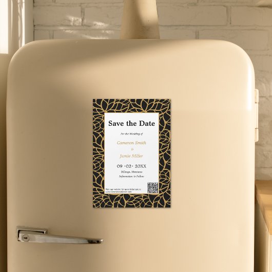 Elegante Save the Date Black & Gold Foliage Kontur Magneteinladung