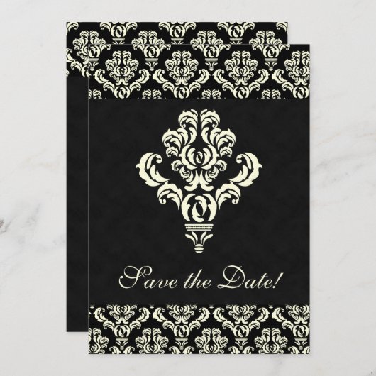 Elegante Save the Date Card Black Suede Cream (Vorne/Hinten)