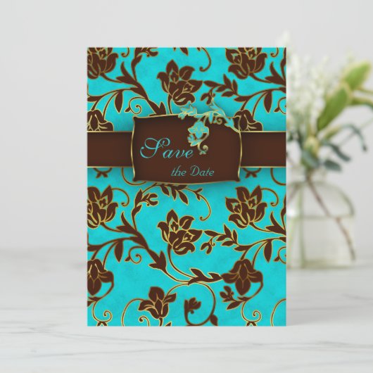 Elegante Save the Date Card Gold Floral BB 2 (Stehend Vorderseite)