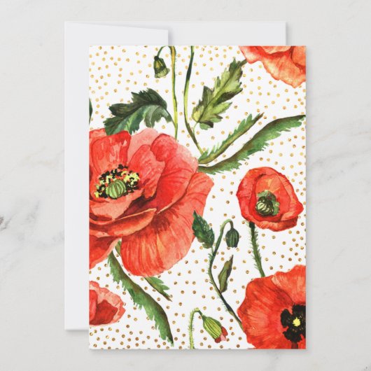 Elegante Save the Date Card Poppies Gold Confetti (Rückseite)