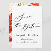 Elegante Save the Date Card Poppies Gold Confetti (Vorne/Hinten)