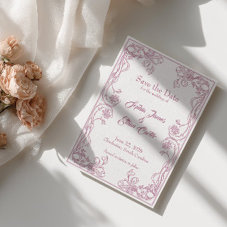 Elegante Save the Date Card - Rosa Filigree Einladung
