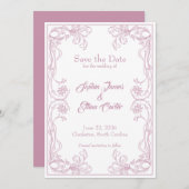 Elegante Save the Date Card - Rosa Filigree Einladung (Vorne/Hinten)