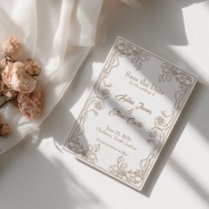 Elegante Save the Date Card - Sand Rose Filigree Einladung