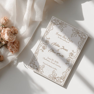 Elegante Save the Date Card - Sand Rose Filigree Einladung
