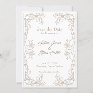 Elegante Save the Date Card - Sand Rose Filigree Einladung