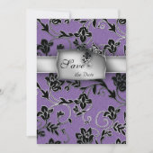 Elegante Save the Date Card Silver Floral Lila (Vorderseite)