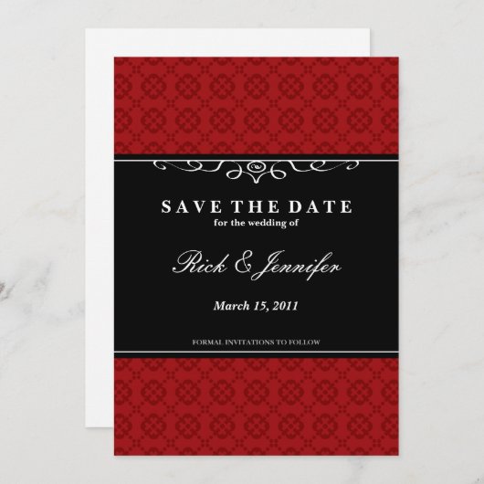 Elegante Save the Date Einladung (rot) (Vorne/Hinten)