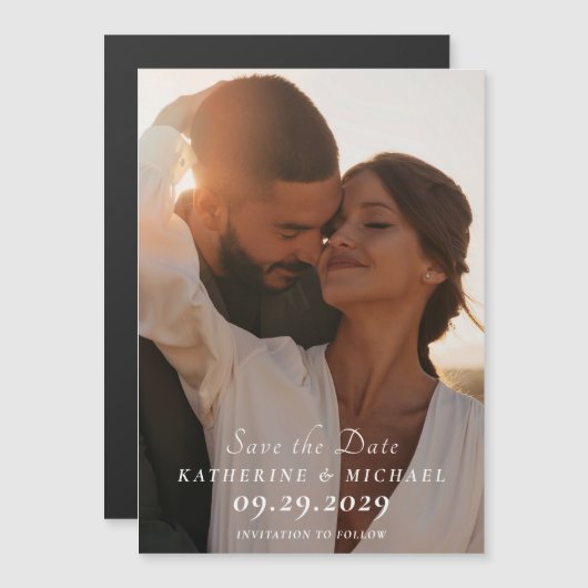 Elegante Save-the-Date-Foto Magneteinladung (Vorne/Hinten)
