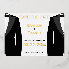 Elegante Save the Date Gay Wedding Real Gold Foil Folieneinladung