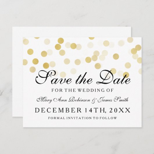 Elegante Save the Date Gold Foil Glitzer Lights Ankündigungspostkarte (Vorne/Hinten)