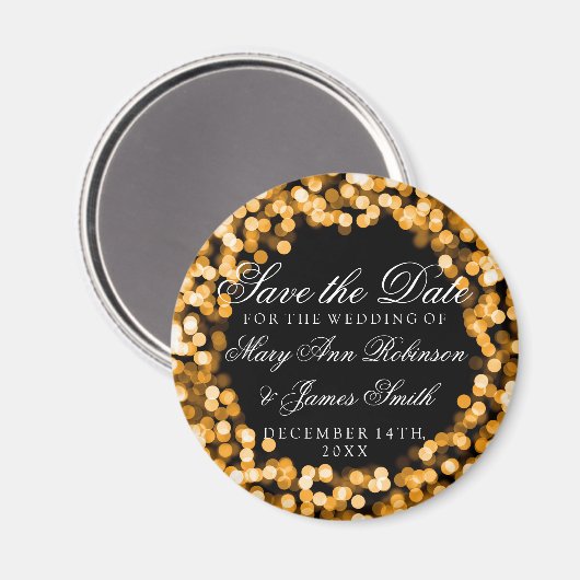 Elegante Save the Date Gold Funkelnd Lights Magnet (Vorderseite/Rückseite)
