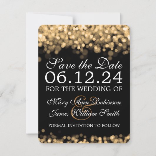 Elegante Save the Date Gold Lights (Vorderseite)