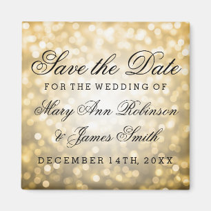 Elegante Save the Date GoldGlitzer-Lichter Magnet