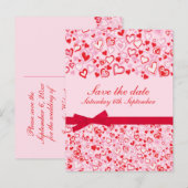 Elegante Save the Date Herz & Bows rosa Karte (Vorne/Hinten)