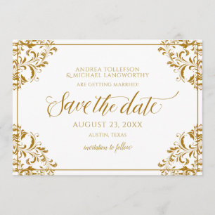 Elegante Save-the-Date-Hochzeit Vintage Gold Einladung
