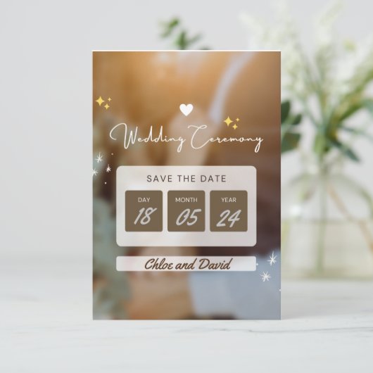 Elegante "Save the Date" Hochzeitkarte - bearbeitb Save The Date (Stehend Vorderseite)