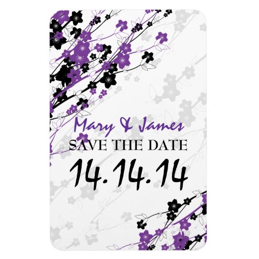 Elegante Save the Date japanische Blume Lila Magnet (Vertikal)