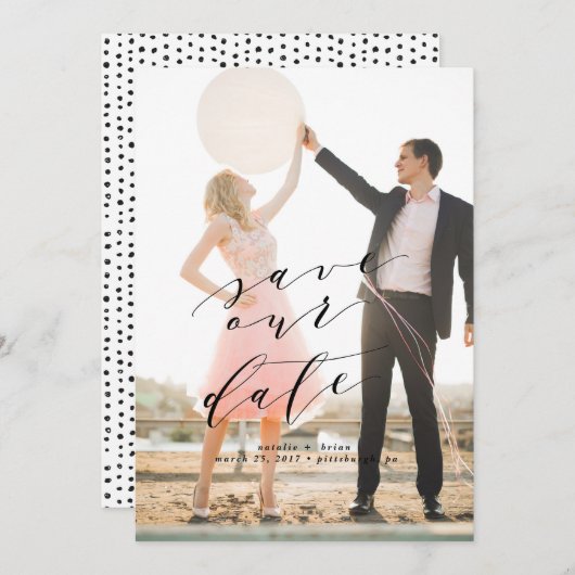 Elegante Save the Date kalligraphische Fotokarte (Vorne/Hinten)