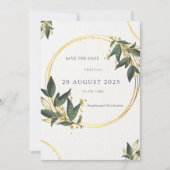 Elegante Save the Date Karte – Gold & Grün (Vorderseite)