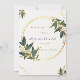 Elegante Save the Date Karte – Gold & Grün