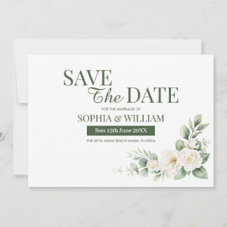Elegante Save-the-Date-Karte in Salbeigrün mit wei Einladung
