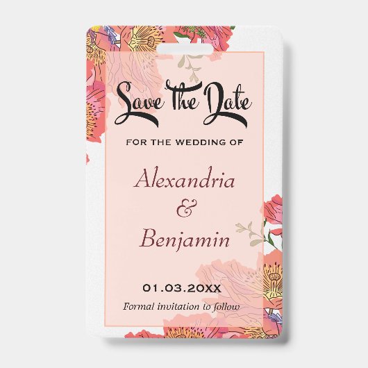 Elegante Save the Date Korallen Blume Wasserfarbe Ausweis (Vorderseite)