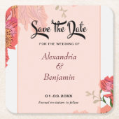 Elegante Save the Date Korallen Blume Wasserfarbe Rechteckiger Pappuntersetzer (Vorderseite)