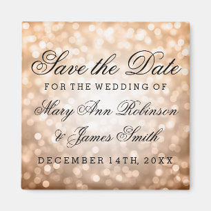 Elegante Save the Date kupferne Glitzer-Lichter Magnet