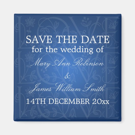 Elegante Save the Date Liebe Blühte Blue Magnet (Vorne)