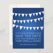 Elegante Save the Date Liebe Bunting Blue Ankündigungspostkarte (Vorne/Hinten)