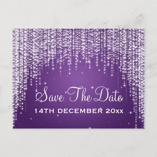 Elegante Save the Date Nachtleben Lila Ankündigungspostkarte (Vorderseite)