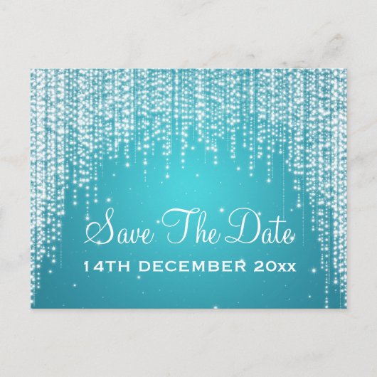 Elegante Save the Date Nachts Dazzle Blue Ankündigungspostkarte (Vorderseite)