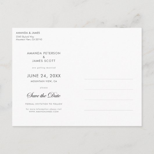 Elegante Save the Date Postkarten mit benutzerdefi (Rückseite)