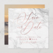Elegante Save the Date Rose Goldkalligraphie-Marmo (Vorne/Hinten)