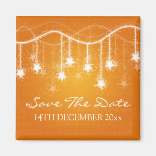 Elegante Save the Date schimmernde Sterne orange Magnet