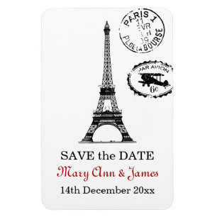 Elegante Save the Date Vintag Paris Postkarte Magnet