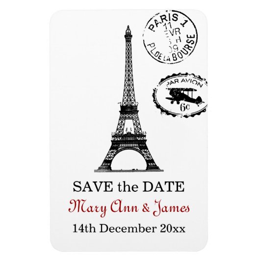 Elegante Save the Date Vintag Paris Postkarte Magnet (Vertikal)